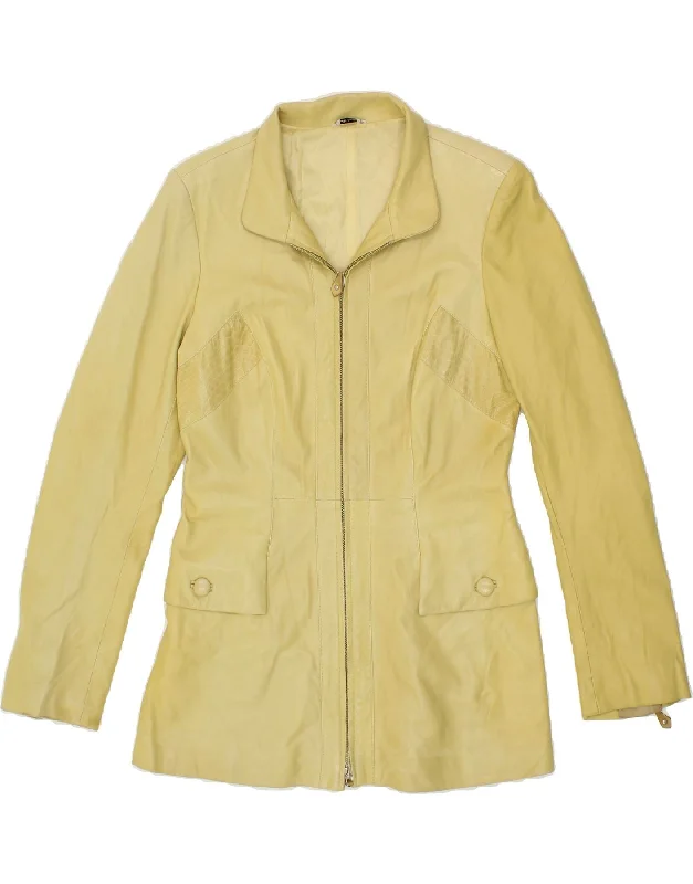 Sale Clearance VINTAGE Womens Leather Jacket IT 42 Medium Yellow Leather