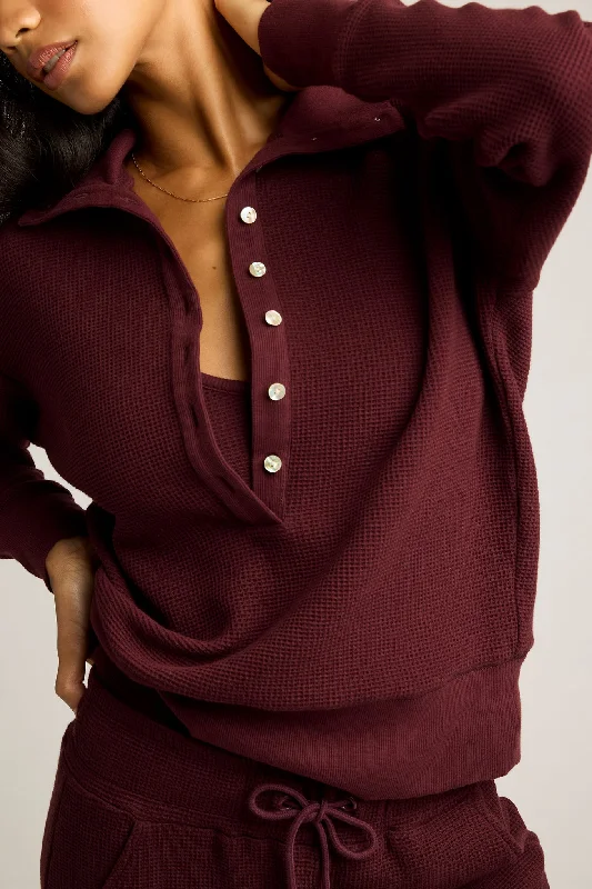 Top Deals Waffle Knit Pullover in Garnet