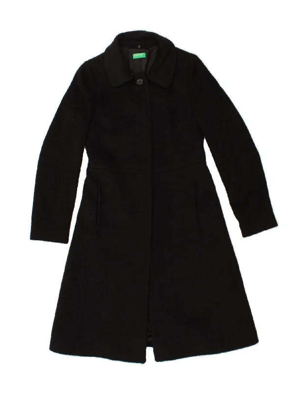 Graceful Fashion BENETTON Womens Overcoat UK 10 Small Black Wool