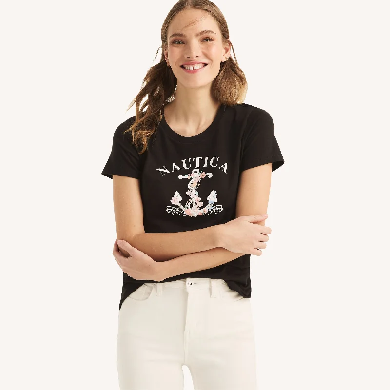 Save Big Nautica Womens Floral Anchor Graphic T-Shirt