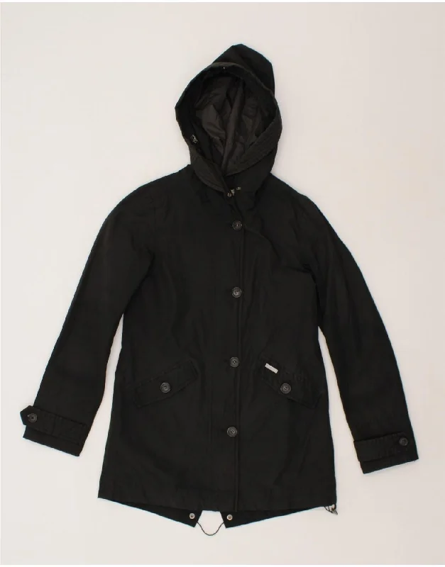 Minimalist Women's Fashion Clothing WOOLRICH Womens Hooded Parka Jacket UK 6 XS Black Cotton