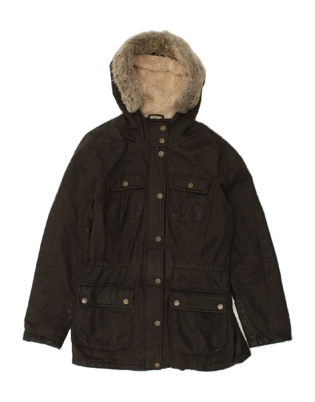 Women's Night-Out Clothes FAT FACE Womens Hooded Windbreaker Jacket UK 10 Small Brown Polyester