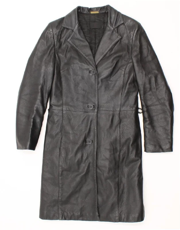 Women's Everyday Attire VINTAGE Womens Leather Coat IT 44 Medium Black Leather