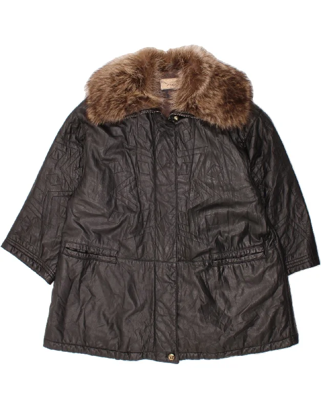 Designer Women's Fashion Online MABRUN Womens Oversized Leather Coat IT 44 Medium Black Geometric Leather Designer Women's Fashion Online MABRUN Womens Oversized Leather Coat IT 44 Medium Black Geometric Leather