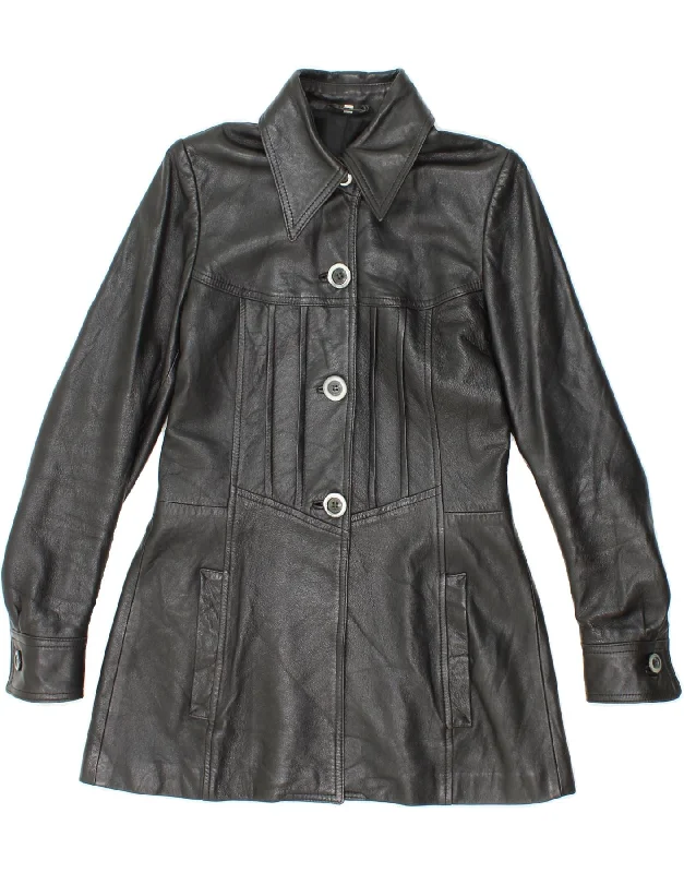 Elegant Women's Attire VINTAGE Womens Leather Coat IT 42 Medium Black