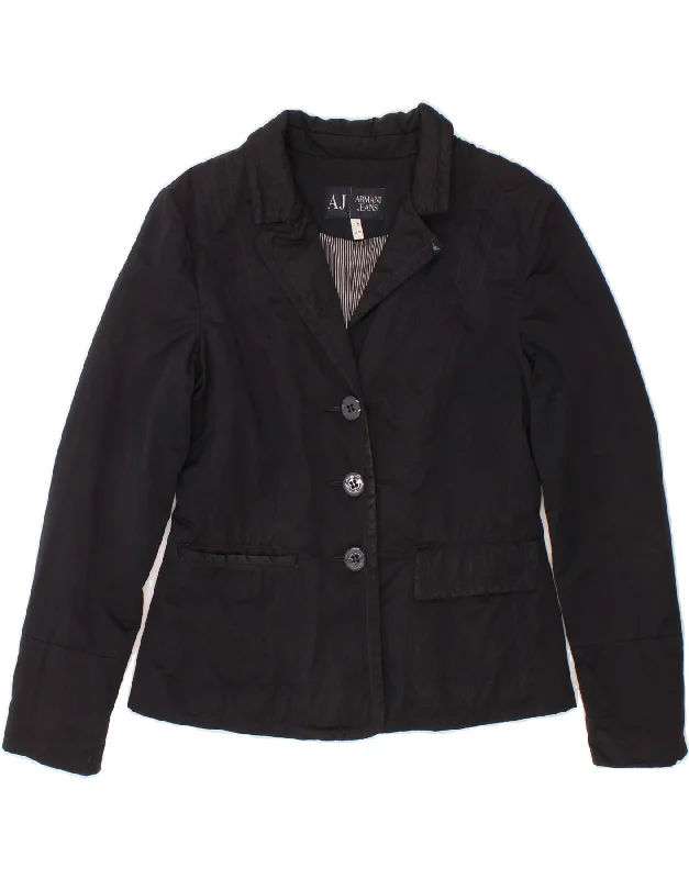 Graceful Fashion ARMANI JEANS Womens 3 Button Blazer Jacket EU 42 Medium Black Polyamide Graceful Fashion ARMANI JEANS Womens 3 Button Blazer Jacket EU 42 Medium Black Polyamide