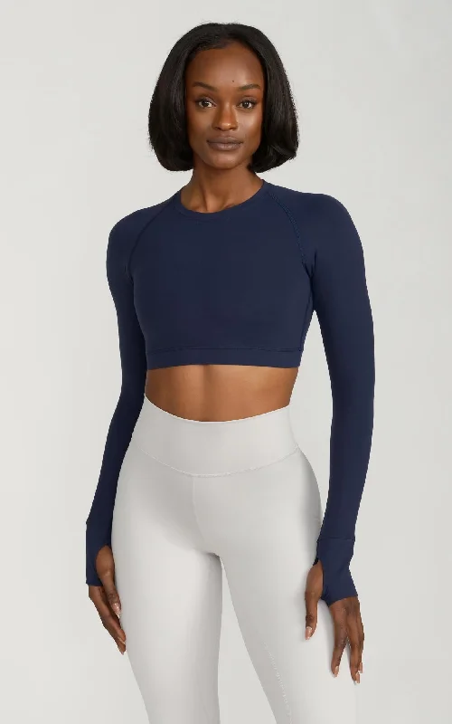 Flash Sale Happening Now – Act Fast Long Sleeve Fitted Crop Top in Navy