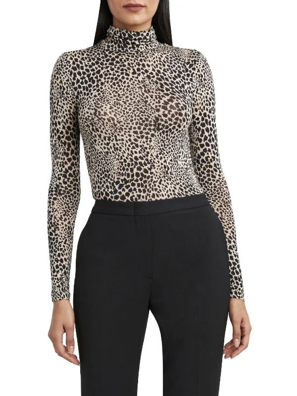 Seasonal Style Discounts Womens Knit Animal Print Turtleneck Top