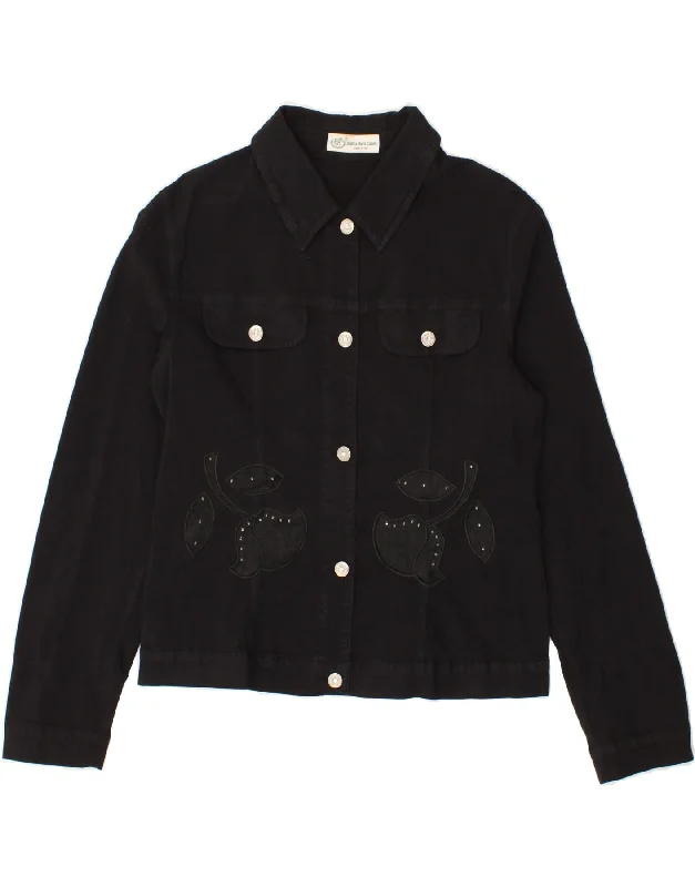 Stylish Women's Apparel VINTAGE Womens Bomber Jacket IT 48 XL Black Floral Cotton
