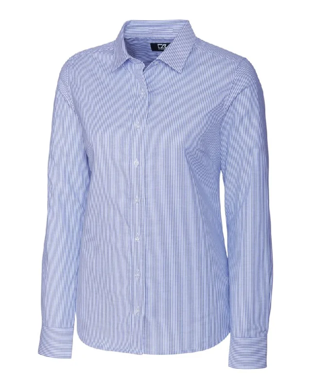 Shop More, Save More This Weekend Cutter & Buck Stretch Oxford Stripe Womens Long Sleeve Dress Shirt