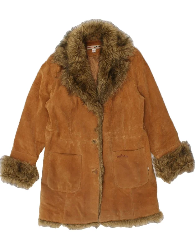Athleisure Wear ELHO Womens Leather Jacket UK 16 Large  Brown Leather
