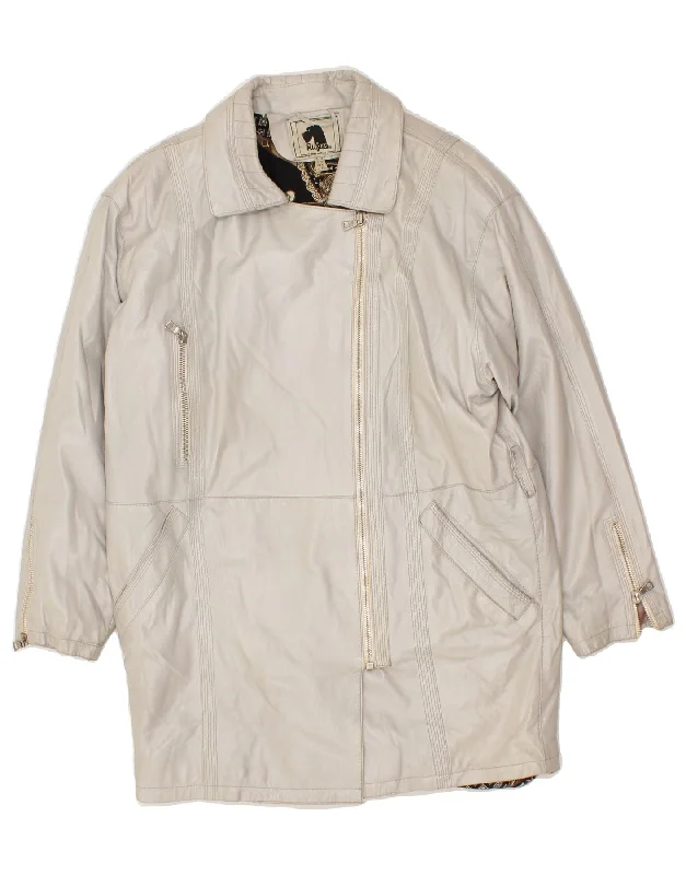 High End Fashion VINTAGE Womens Leather Coat US 10 Large White Leather