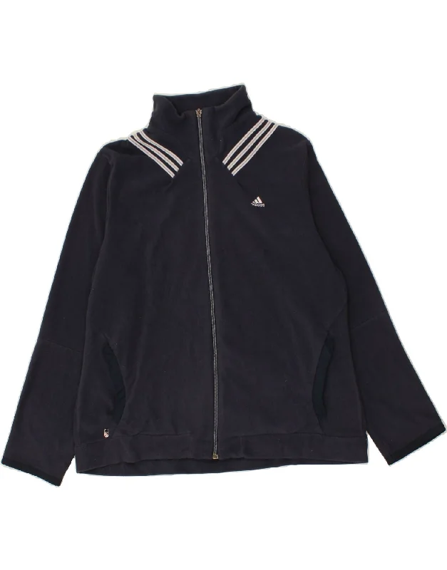 Premium Fabrics ADIDAS Womens Fleece Jacket UK 22 3XL Navy Blue Polyester