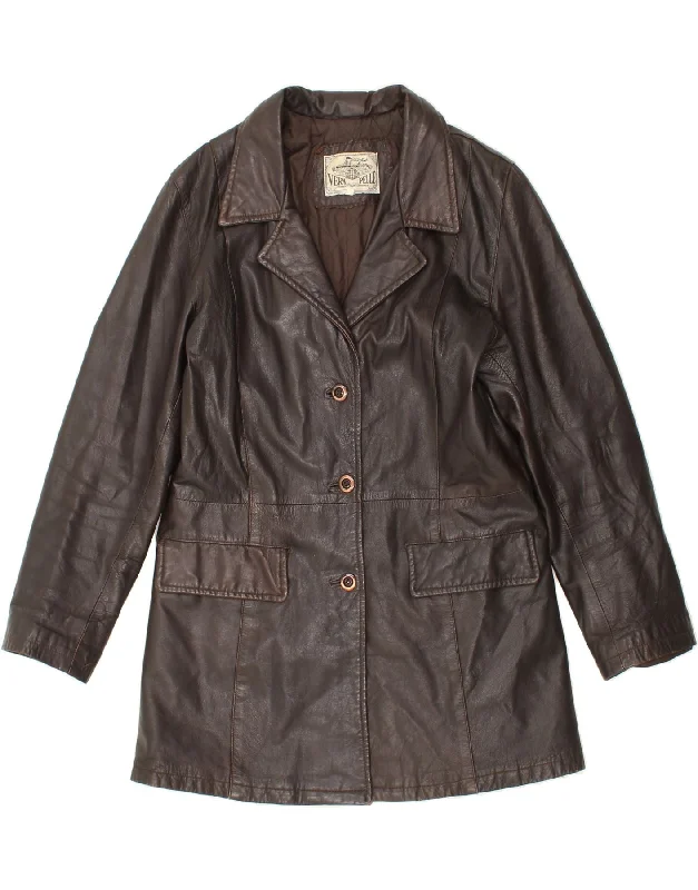 Fashionable Women's Outfit VINTAGE Womens Leather Coat UK 14 Large Brown Leather
