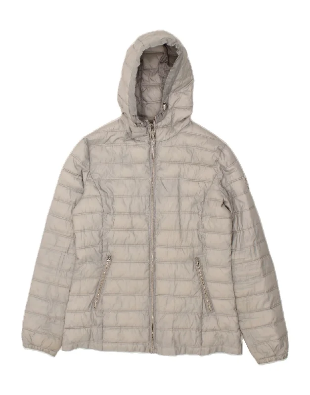 Plus Size Women Wear LOTTO Womens Hooded Padded Jacket UK 10 Small Grey Polyester