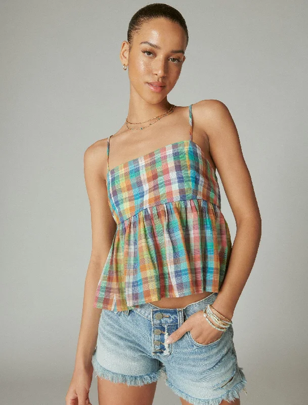 Affordable Luxury Fashion Lucky Brand Women's Plaid Babydoll Tank