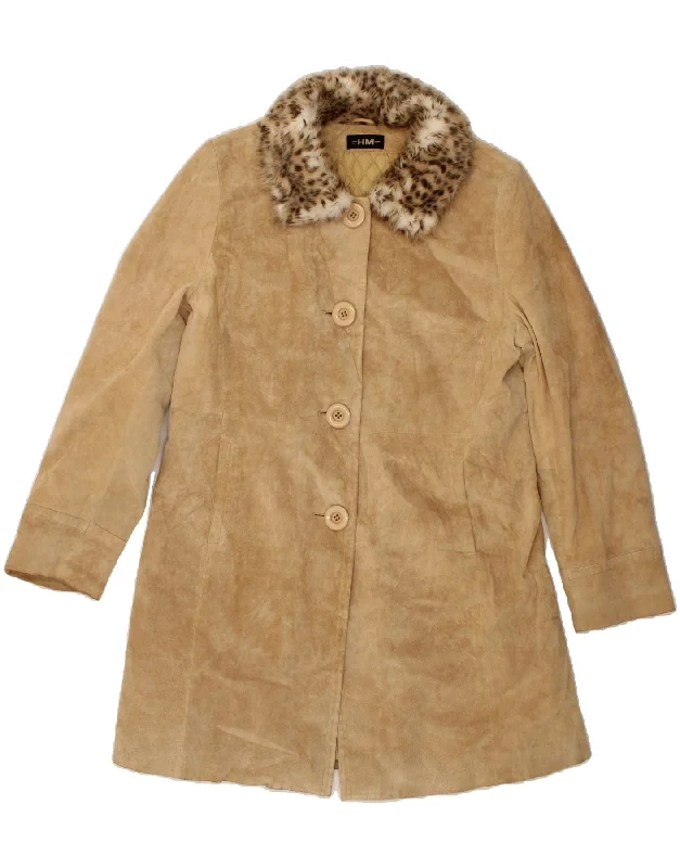 Luxury Women's Fashion VINTAGE Womens Suede Coat IT 44 Medium Beige Leather