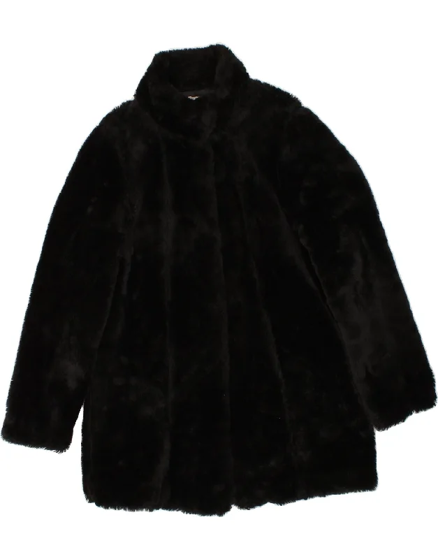 Limited Time Offer CAMAIEU Womens Faux Fur Overcoat UK 14 Medium Black Polyester