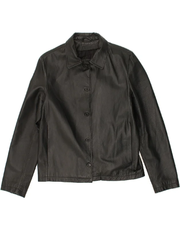 Comfortable Casual Wear VINTAGE Womens Leather Jacket IT 48 XL Black Leather