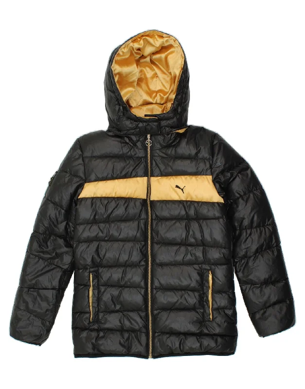 Bold Prints Casual Chic PUMA Womens Hooded Padded Jacket UK 16 Large Black Nylon