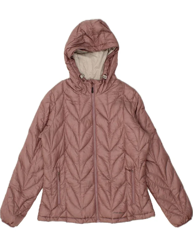 Women's Stylish Outerwear EDDIE BAUER Womens Hooded Padded Jacket UK 16 Large Pink Nylon