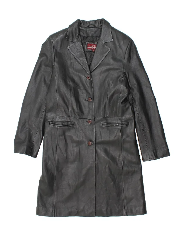 Women's Relaxed Outfit VINTAGE Womens Leather Coat IT 46 Large Black Leather