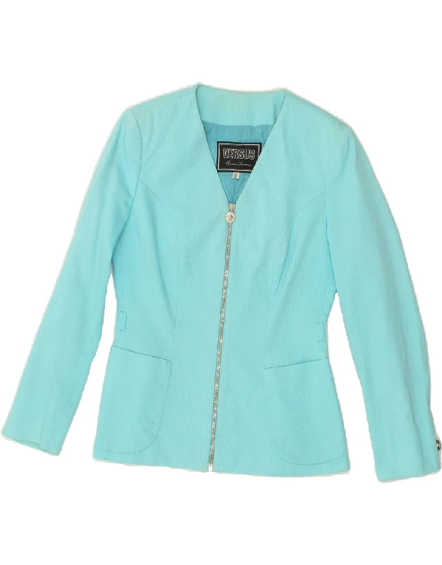Comfortable Women's Clothing VERSUS BY GIANNI VERSACE Womens Full Zip Blazer Jacket IT 42 Medium Blue