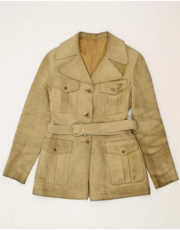 Women's Travel Apparel VINTAGE Womens Leather Jacket UK 12 Medium Beige