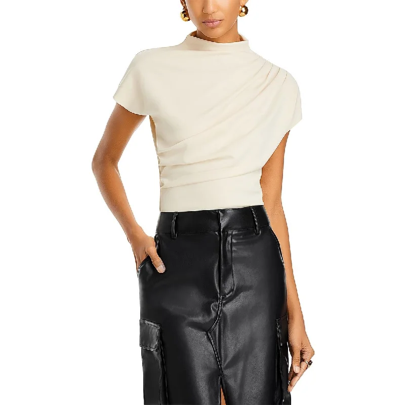 Season Sale Womens Gathered Mock Neck Pullover Top
