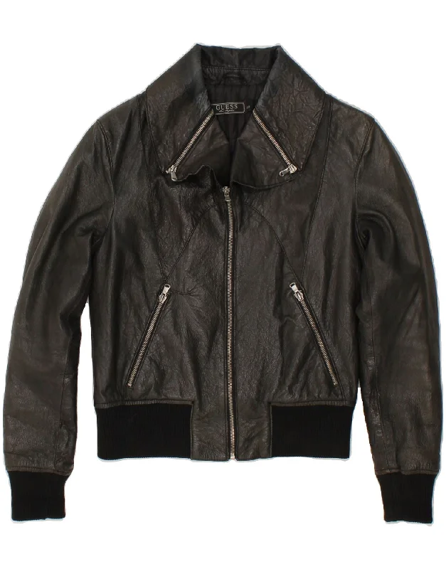 Formal Attire For Women GUESS Womens Leather Jacket IT 42 Medium Black Leather