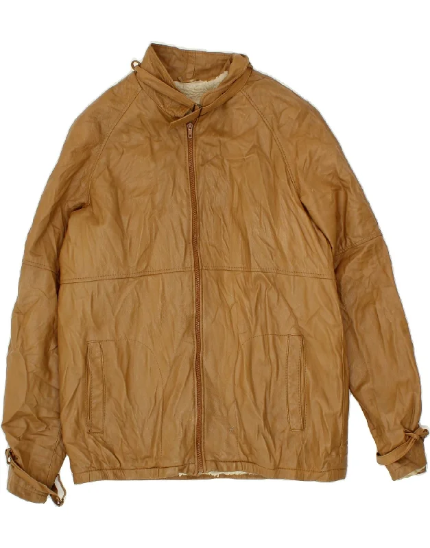 Affordable Women's Fashion VINTAGE Womens Sherpa Leather Jacket UK 16 Large Brown