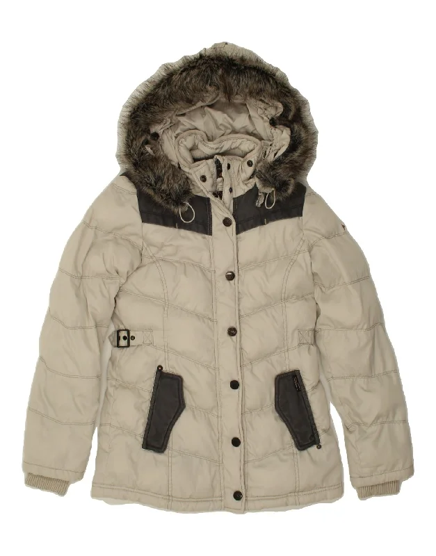 Women's Occasion Wear Apparel KHUJO Womens Hooded Padded Jacket UK 10 Small Grey Colourblock Cotton Women's Occasion Wear Apparel KHUJO Womens Hooded Padded Jacket UK 10 Small Grey Colourblock Cotton