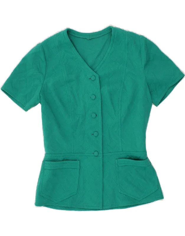 Chic And Comfortable VINTAGE Womens Short Sleeve 5 Button Blazer Jacket UK 12 Medium Turquoise