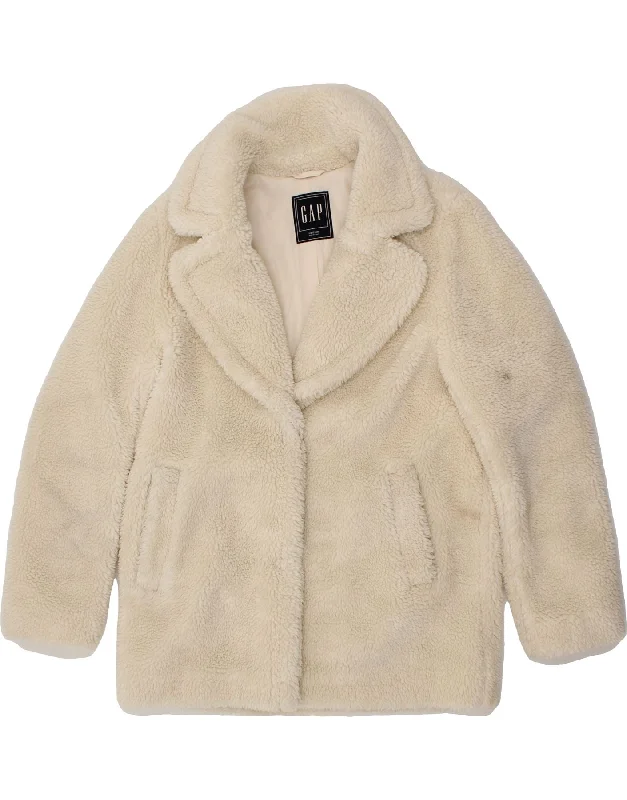 Online Clothing Boutiques GAP Womens Sherpa Jacket UK 14 Medium Off White Polyester