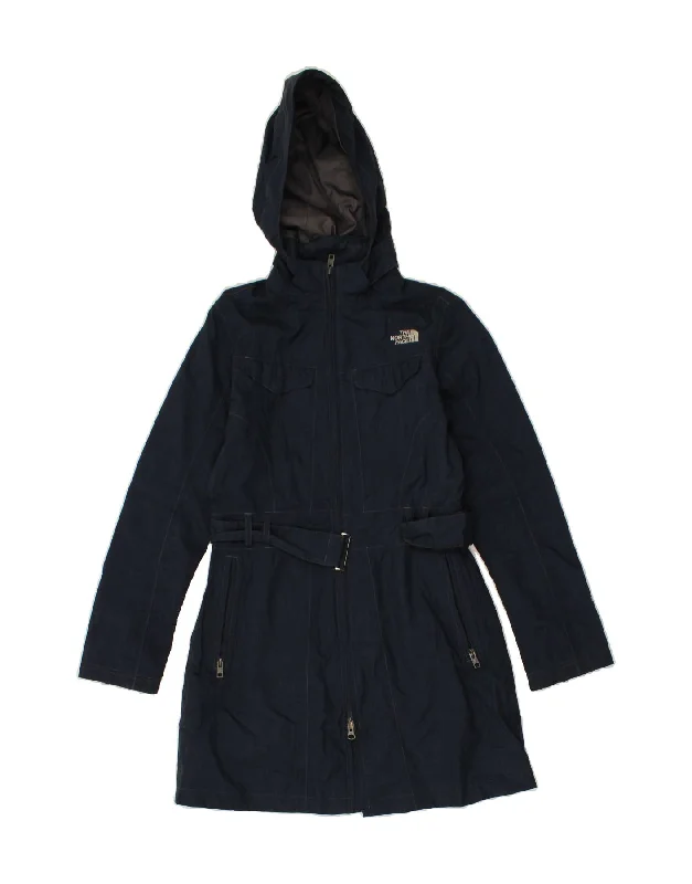 Relaxed Fashion THE NORTH FACE Womens Hooded Overcoat UK 6 XS Navy Blue Polyester