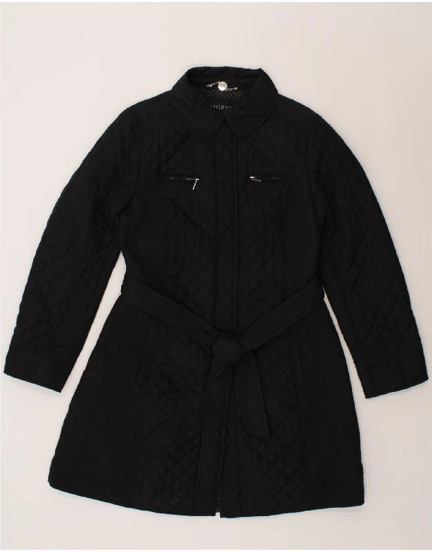 Women's Holiday Attire HOBBS Womens Quilted Overcoat UK 14 Medium Black Polyamide