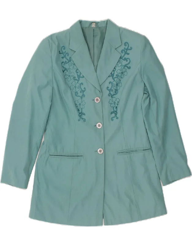Women's Clothing Online VINTAGE Womens 3 Button Blazer Jacket UK 10 Small  Blue Floral Polyester