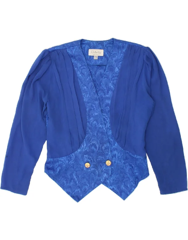 Women's Office Attire VINTAGE Womens Crop Double Breasted Blazer Jacket UK 14 Large Blue Floral
