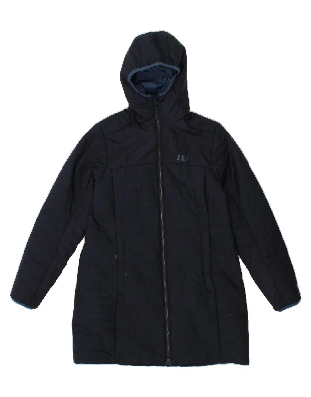Women's Casual Dresses JACK WOLFSKIN Womens Hooded Padded Coat UK 12 Medium Navy Blue Striped