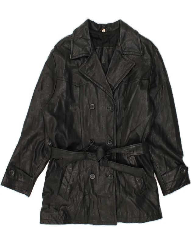 Outfits Ideas VINTAGE Womens Leather Coat IT 48 XL Black Leather