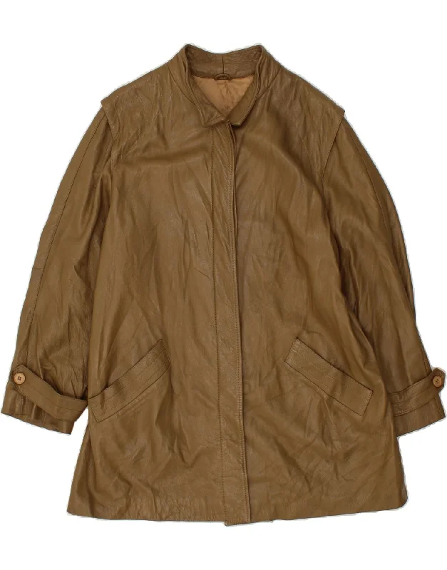 Timeless Women's Clothing VINTAGE Womens Leather Coat IT 46 Large Brown Leather