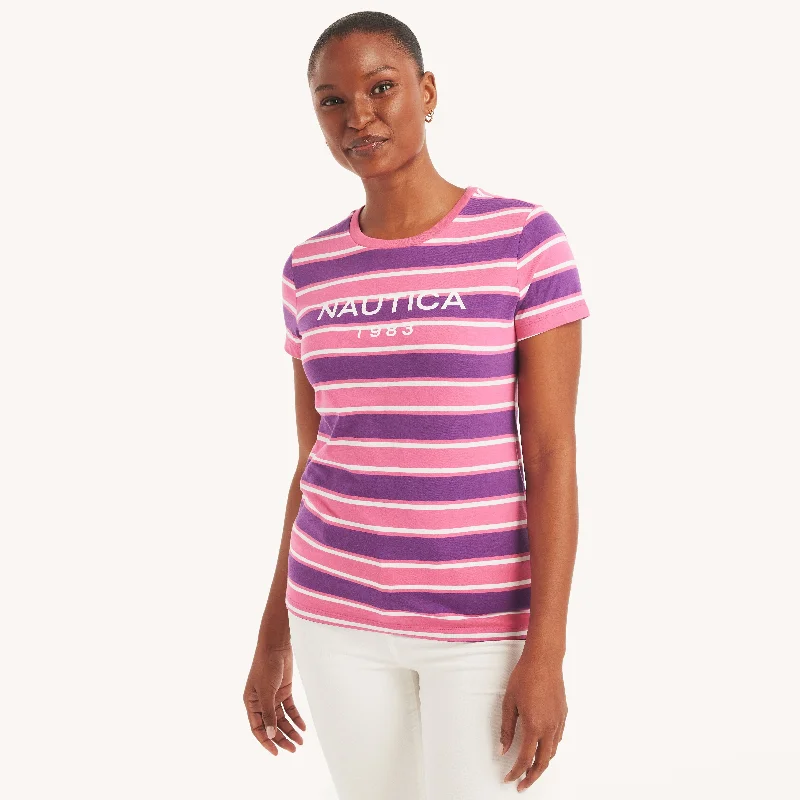 Cool Prices Nautica Womens Striped Logo Puff Graphic T-Shirt