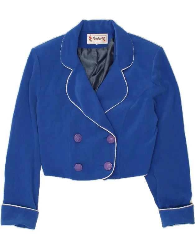 Women's Elegant Evening Outfit VINTAGE Womens Crop Double Breasted Blazer Jacket EU 38 Medium Blue