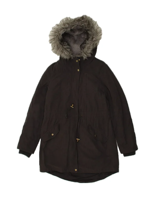 Discount Price OASIS Womens Hooded Parka Jacket UK 6 XS Black Polyester