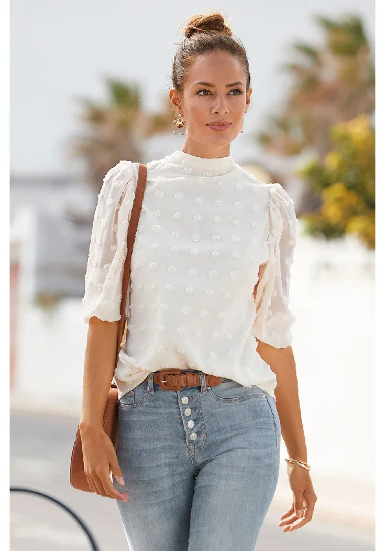 Special Promotions Available For A Short Time LASCANA Women's Puff Sleeve Button Down Blouse