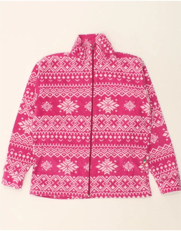 Women's Office Attire VINTAGE Womens Fleece Jacket UK 16 Large Pink Fair Isle Polyester Women's Office Attire VINTAGE Womens Fleece Jacket UK 16 Large Pink Fair Isle Polyester