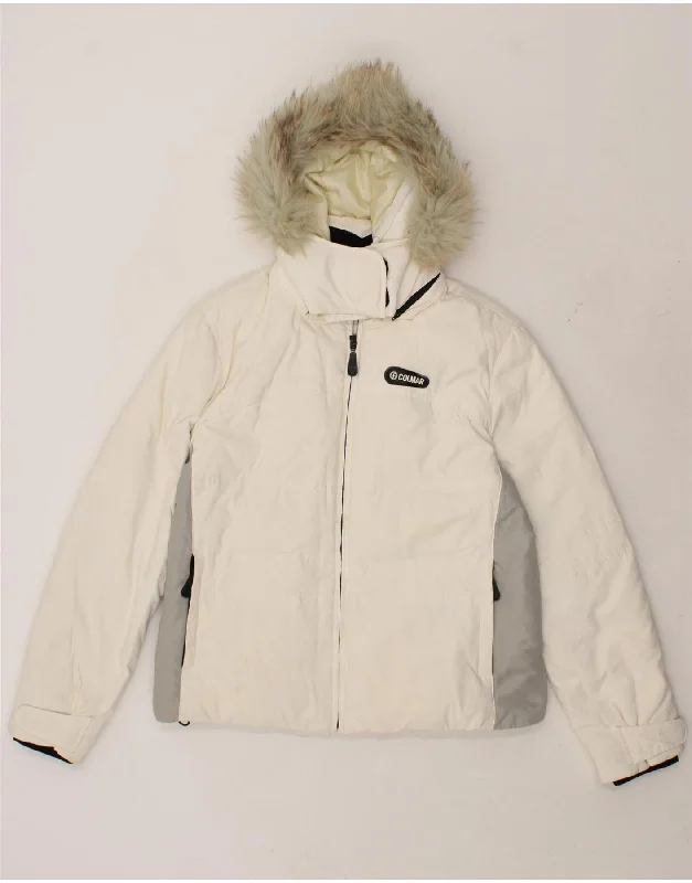 Weekend Sale COLMAR Womens Hooded Windbreaker Jacket IT 44 Medium White Colourblock