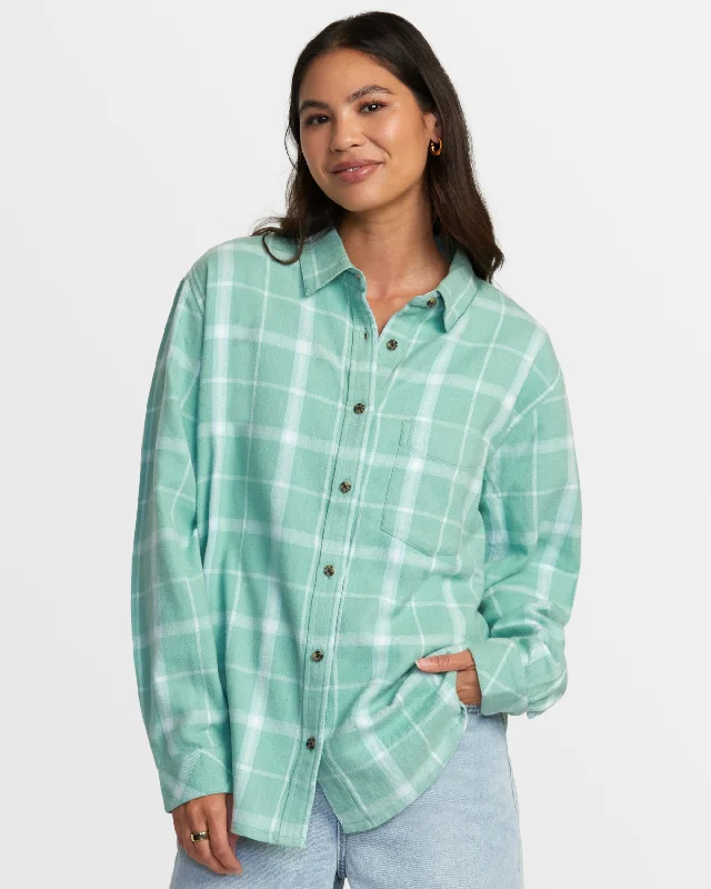 Spring Fashion Mable Flannel Long Sleeve Shirt - Green Haze