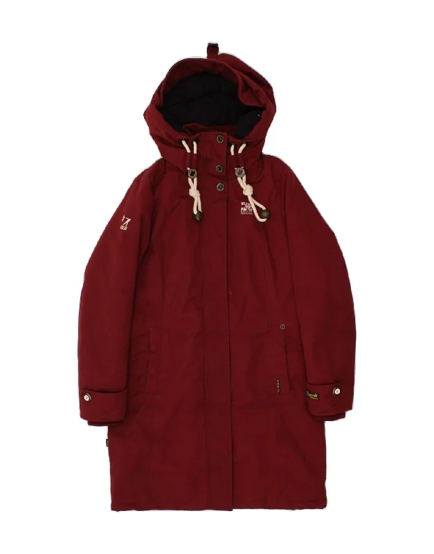 Exclusive Online Sale KHUJO Womens Hooded Overcoat UK 10 Small Maroon Polyester