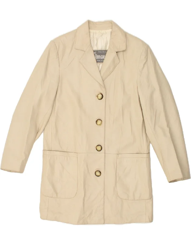 Women's Activewear Attire SIMON Womens Leather Coat IT 42 Medium Beige Leather